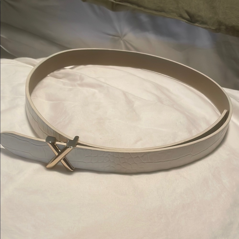 White Croc-Embossed Belt